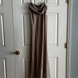 VTG Karina Nites Shimmer Cowl Neck Maxi Dress Size 6 Gown Y2K Prom Neutral